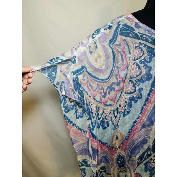 Chico's 100% Linen Poncho Pastel Paisley Boho Top Oversized Women's S/M - Picture 5 of 12